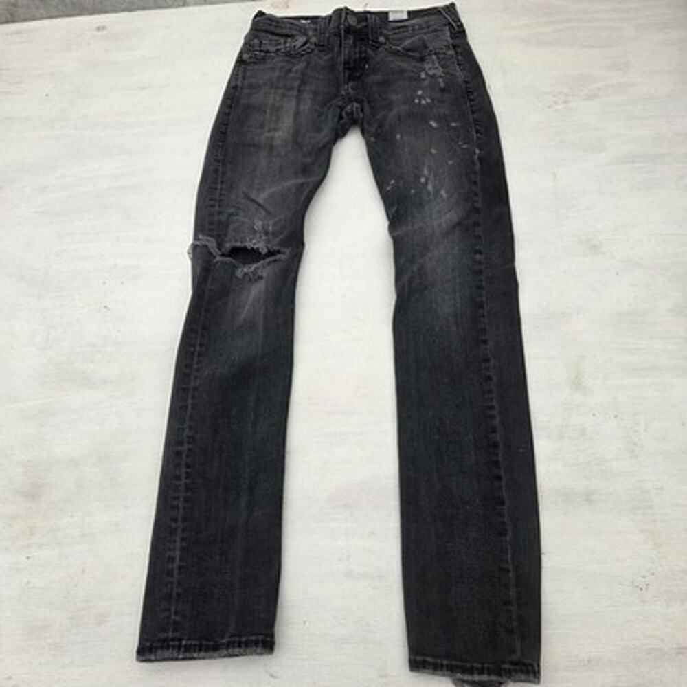 True Religion World Tour Rocco Relaxed Skinny Black Jeans Mens 28 Distressed